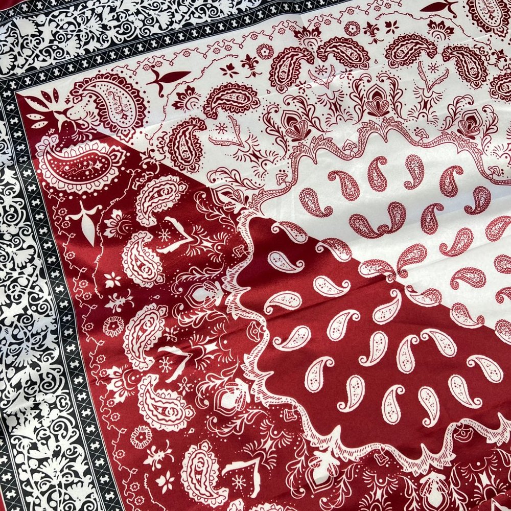 NEW Burgundy Ivory Paisley Floral Printed Square Silky Scarf Wrap - Picture 8 of 9